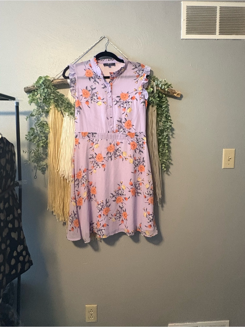 Lulu’s Floral Lavender Flutter Sleeve Midi Dress